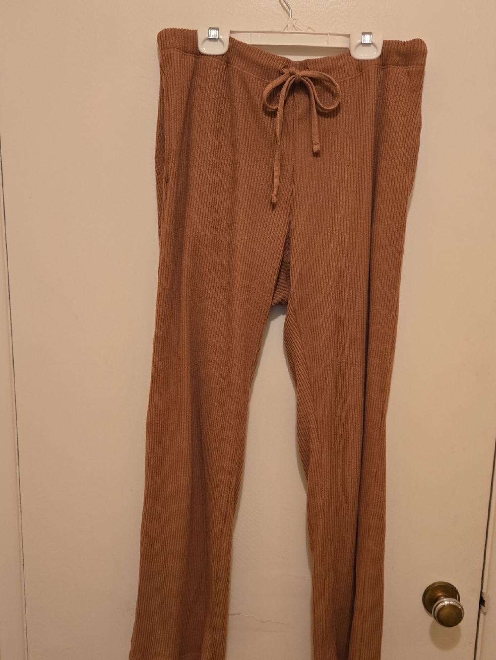 Women's Faux Corduroy Drawstring Lounge Pants - Camel